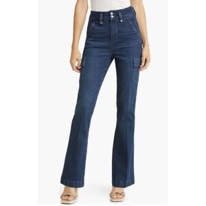 Paige‎ Dion Cargo Pockets Dark Wash High Waist Flare Leg Cargo Jeans Size 33